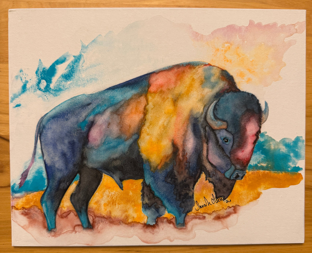 Watercolor Print- "Neon Bison"