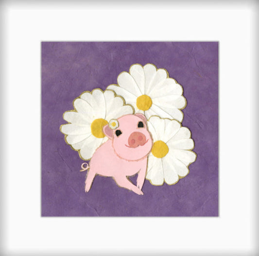 " Piglet and Daisy Explosion " Paper Collage Art