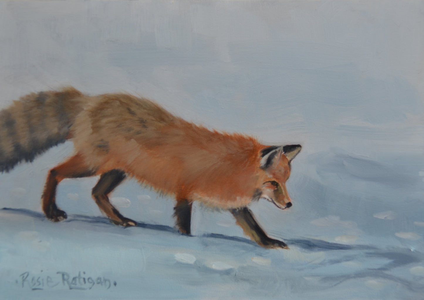 "Fox On The Hunt" Fox Original Oil Painting