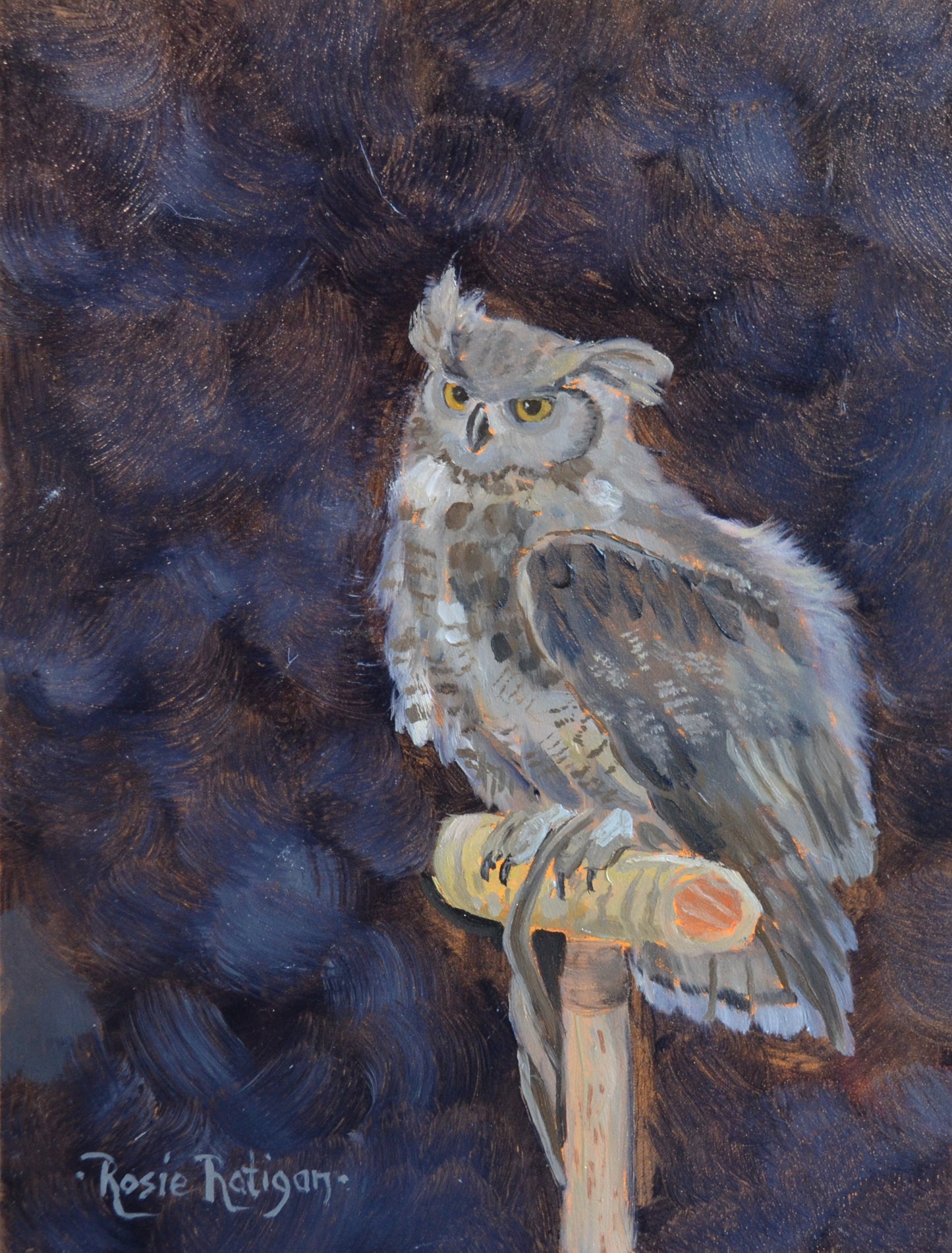 "Juniper Study" Great Horned Owl Original Painting