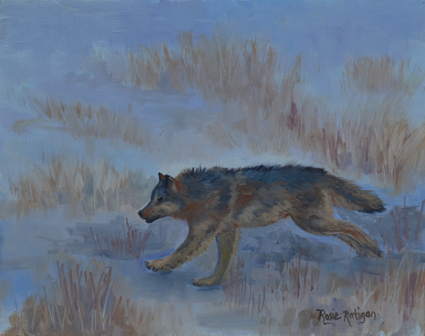 Original Oil Painting Framed- "Running Free" Wolf
