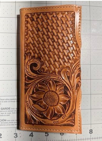 Bucking Horse and Rider with Sunflower Leather Clutch Wallet