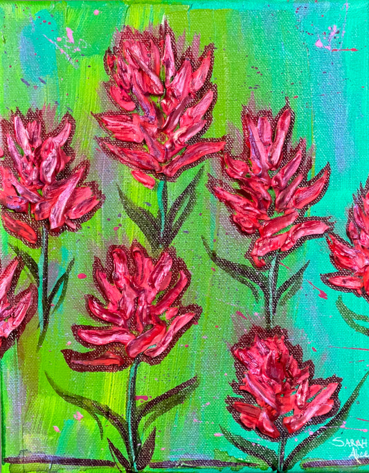 Original Acrylic Textured Painting- "Colorful Horizons " Indian Paintbrush