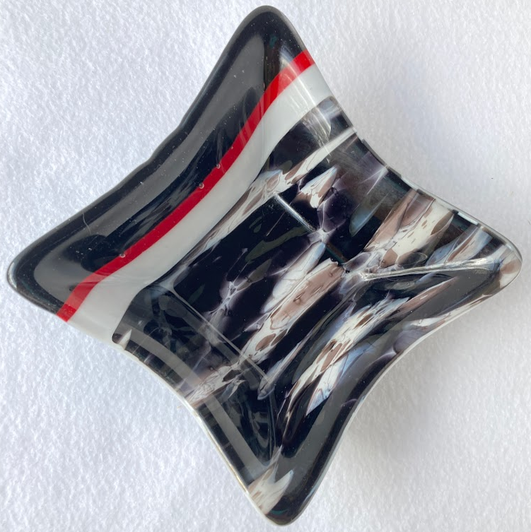 " Red, White and Black " Fused Glass Dish