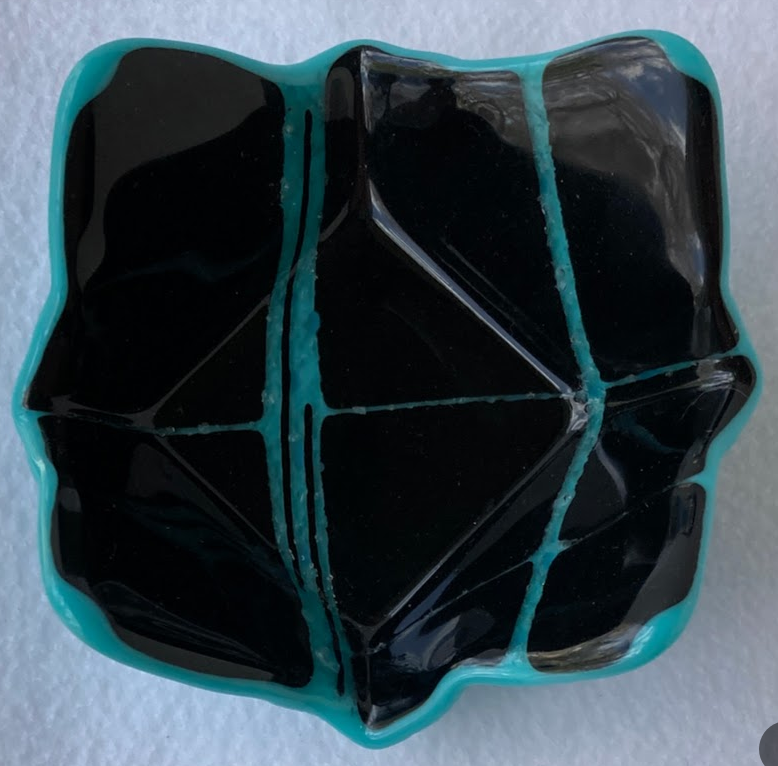 " Black, striped Teal " Fused Glass Dish