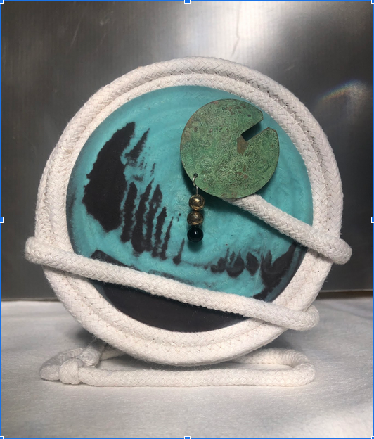 " White Trim Coaster" Black and Blue Set of Four