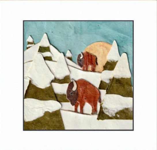 " Snowy Day Buffalo Roam " Paper Collage Art