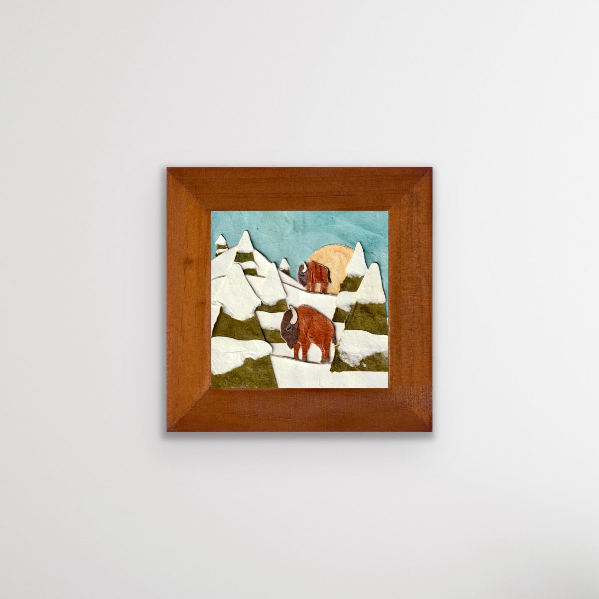 " Snowy Day Buffalo Roam " Paper Collage Art