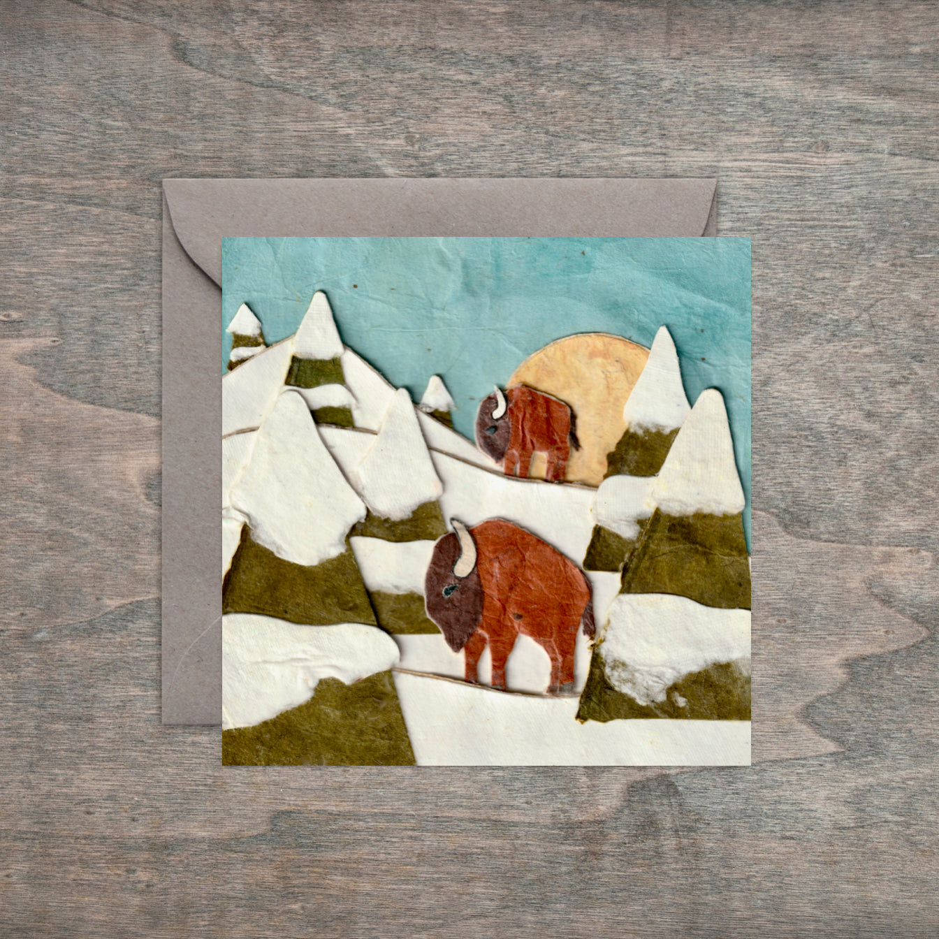 " Snowy Day Buffalo Roam " Paper Collage Art