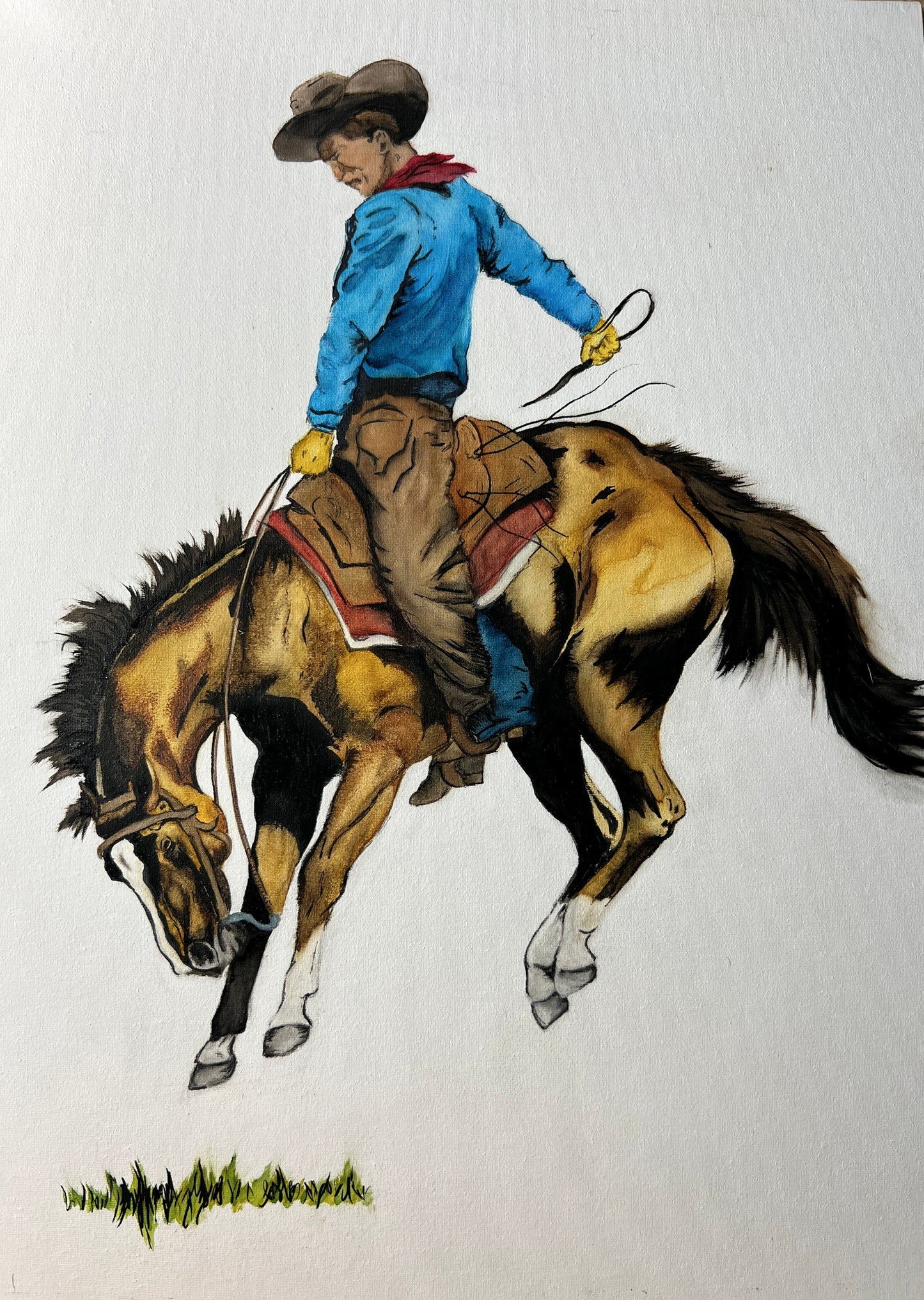 Watercolor Print- "Buckin' Around " Bronc Rider
