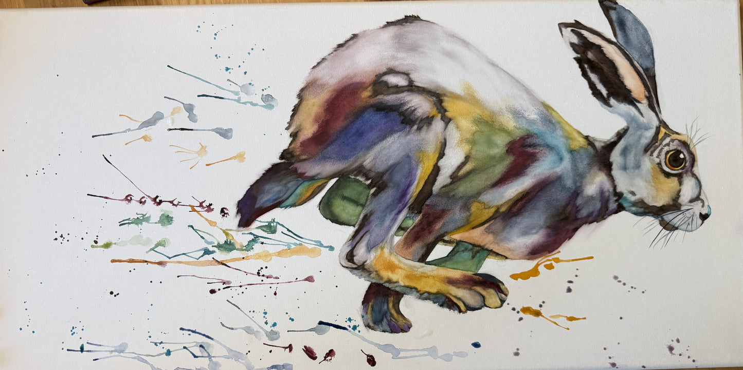 Watercolor Print- "Hare On The Run"