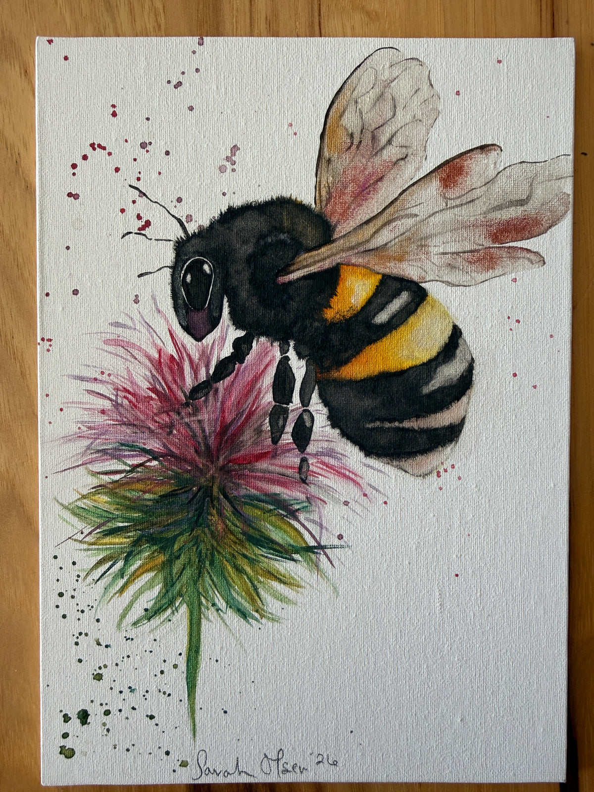 Watercolor Print- "Thistle and Bee"