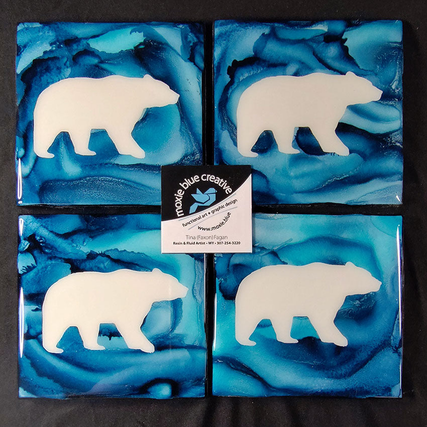 " Bear" Blue Coasters Set of 4 ( 24032 )