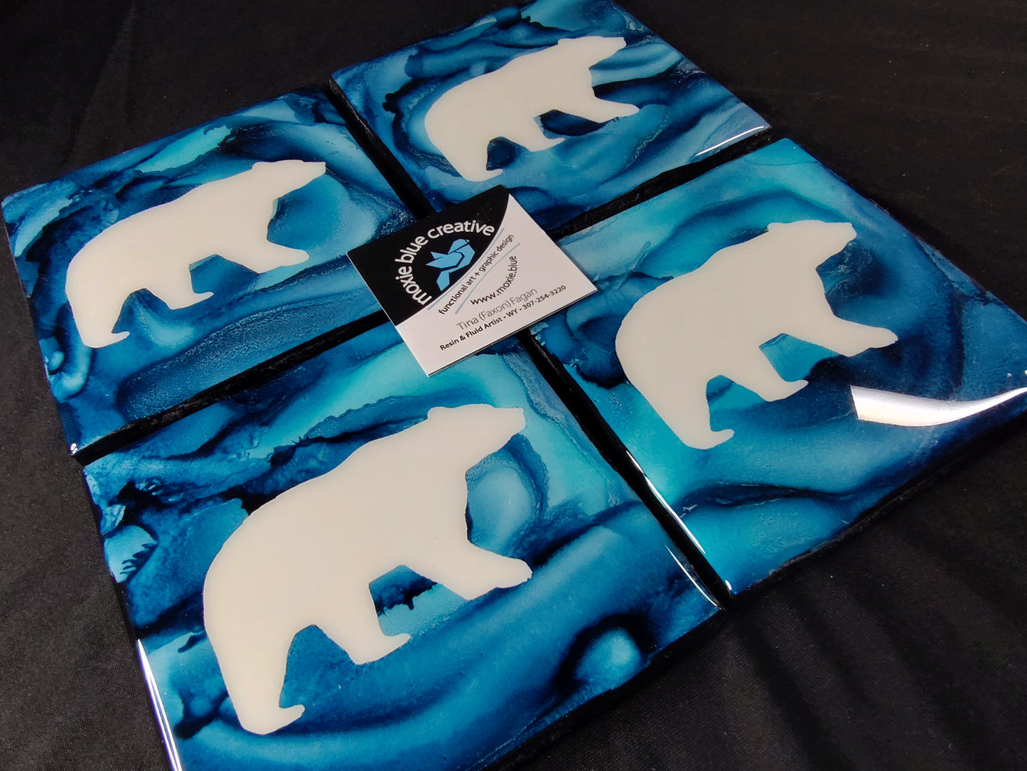 " Bear" Blue Coasters Set of 4 ( 24032 )