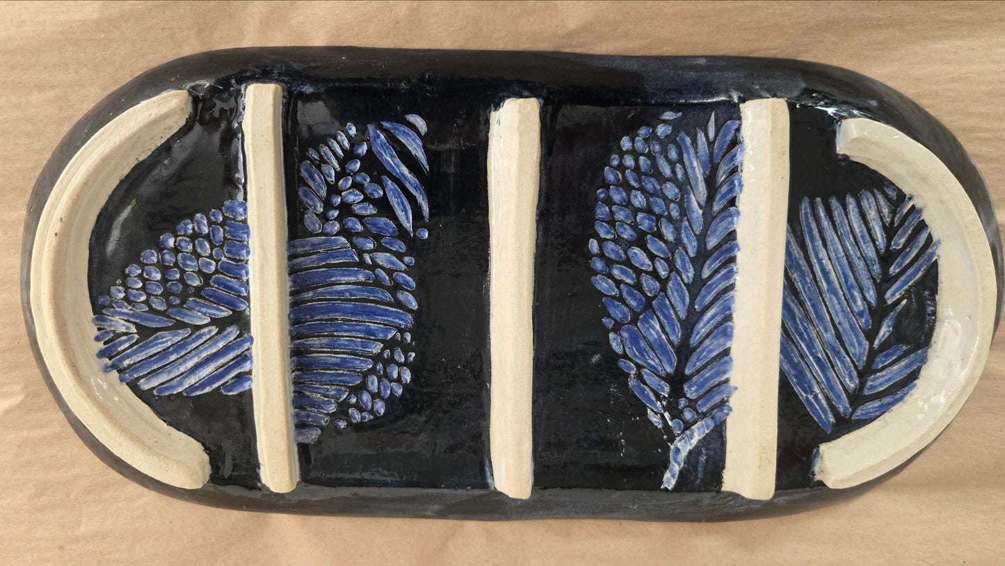 Platter- Leaves- Blue and Black