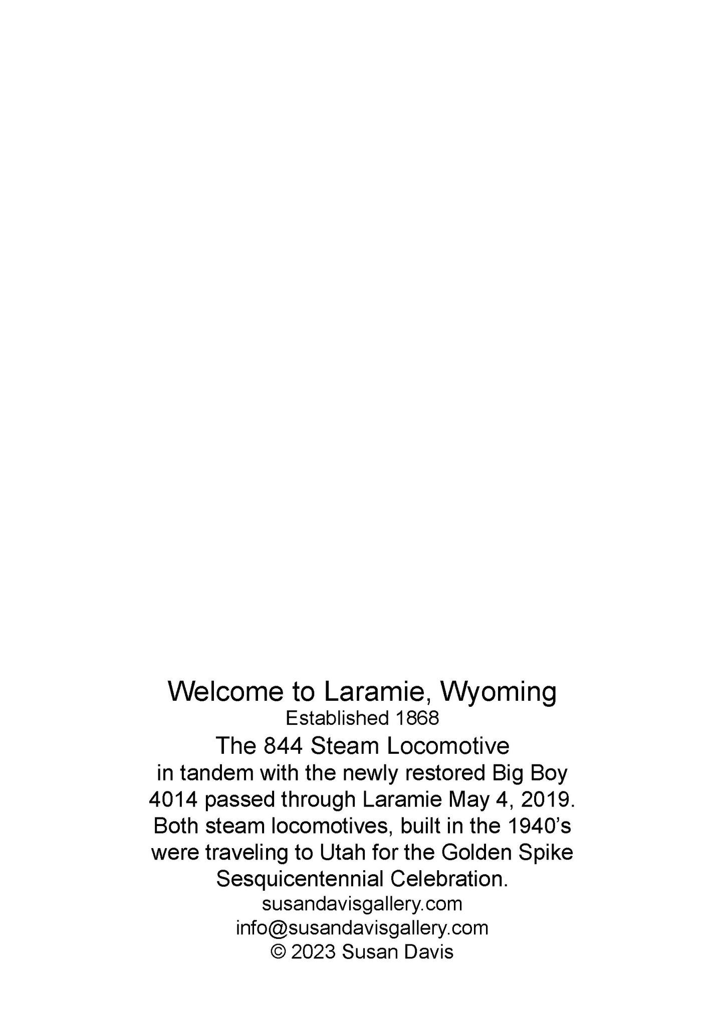 " Welcome to Laramie Wyoming " 844 Steam Locomotive Greeting Card