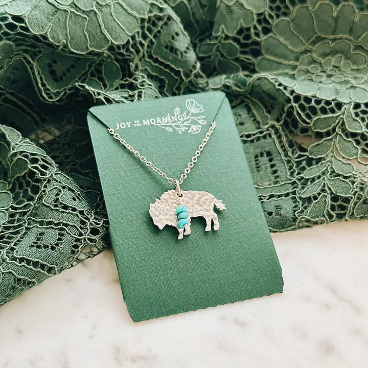 Necklace -Mini Bison W/ Turquoise Bead Accent