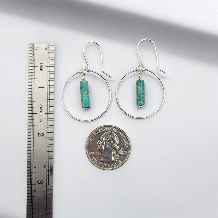 Earrings- Silver Hoops with Turquoise
