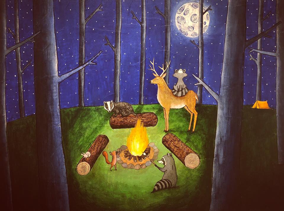 Print -"Campfire Tails" Animals camping