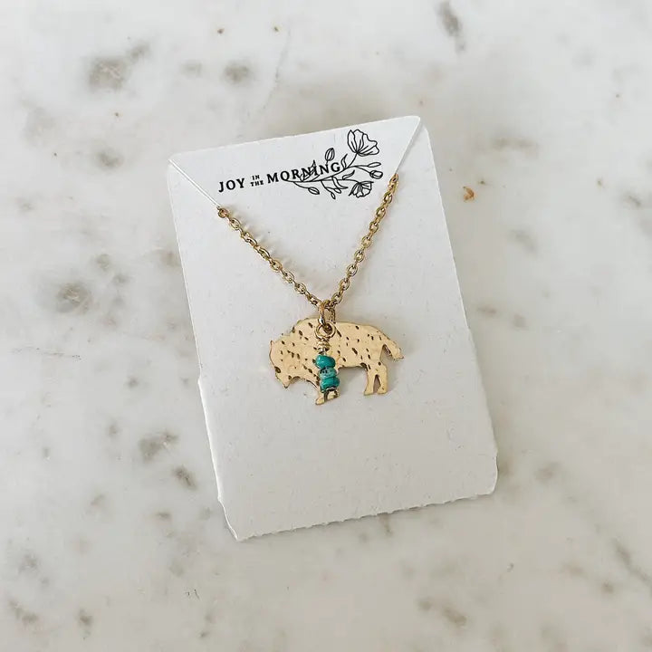 Necklace -Mini Bison W/ Turquoise Bead Accent