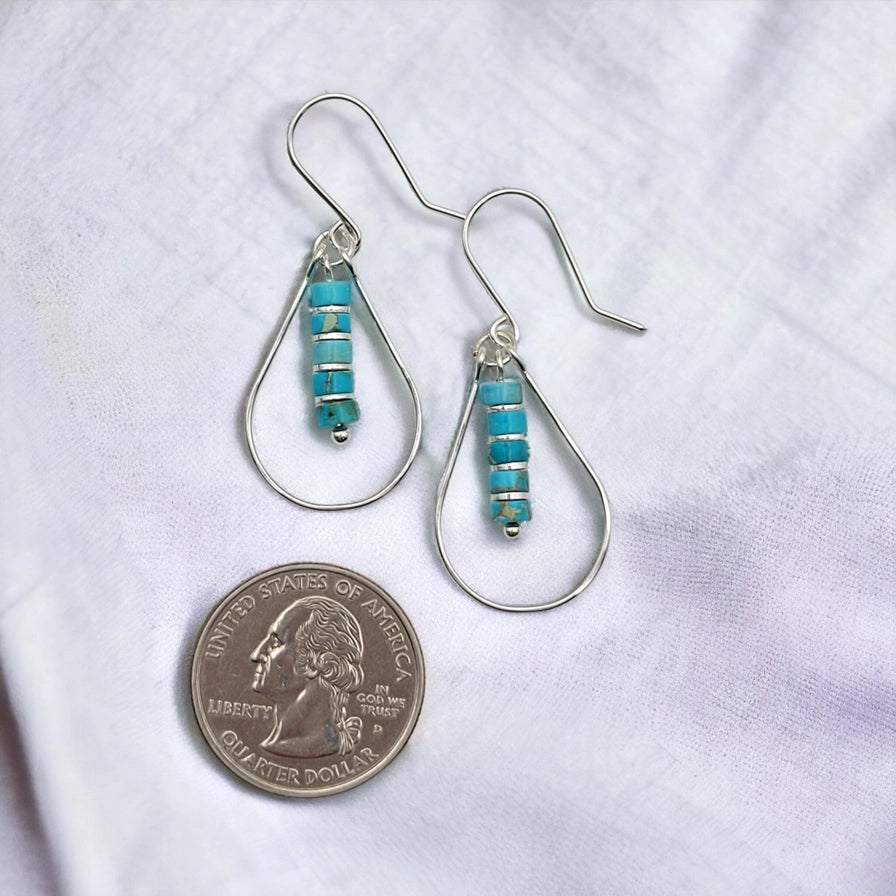 Earrings- Teardrop Hoop Silver and Turquoise