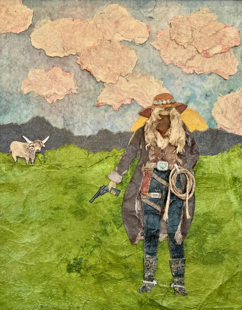 Paper Collage Print- "Rocky Mountain Cowgirl"