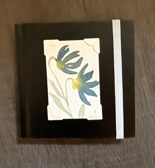Mini Sketchbook- Black with Two Blue Flowers Watercolor