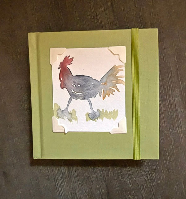 Mini Sketchbook- Green with Rooster Watercolor