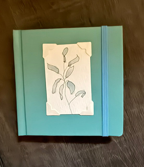 Mini Sketchbook- Dark Teal with Blue Flower Watercolor