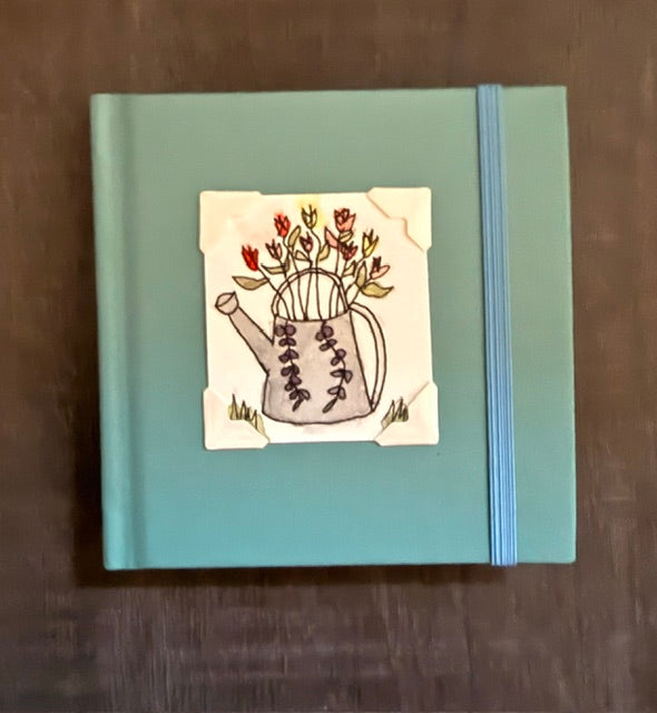 Mini Sketchbook- Dark Teal with Tulips in a Water Can Watercolor