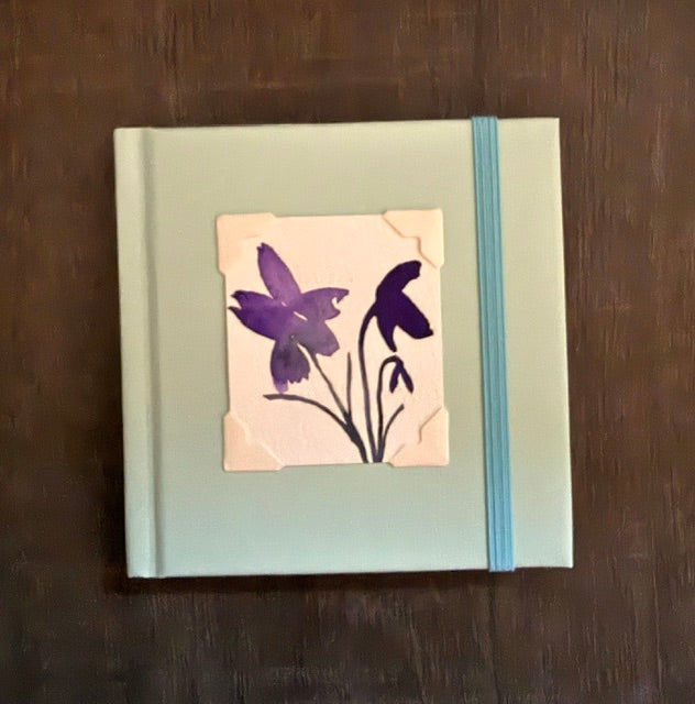 Mini Sketchbook- Light Teal with Purple Asian Flower Watercolor