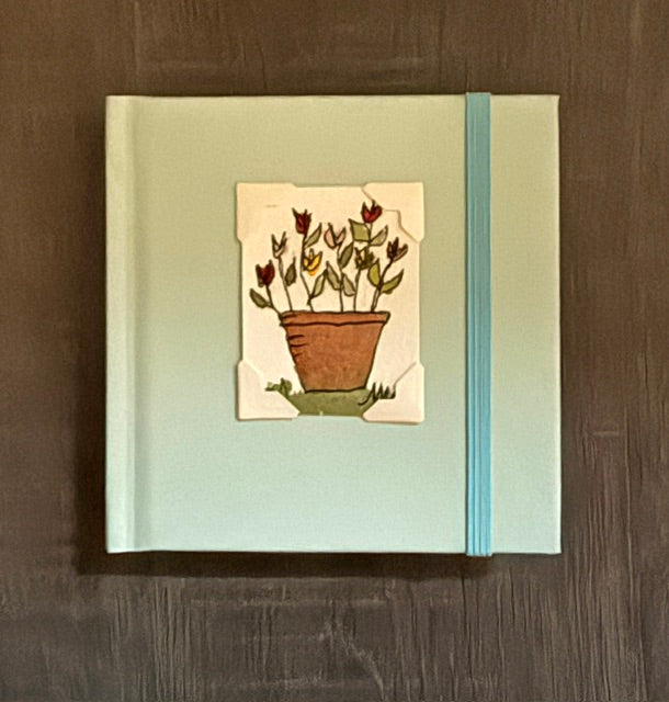 Mini Sketchbook- Light Teal with Potted Tulips Watercolor
