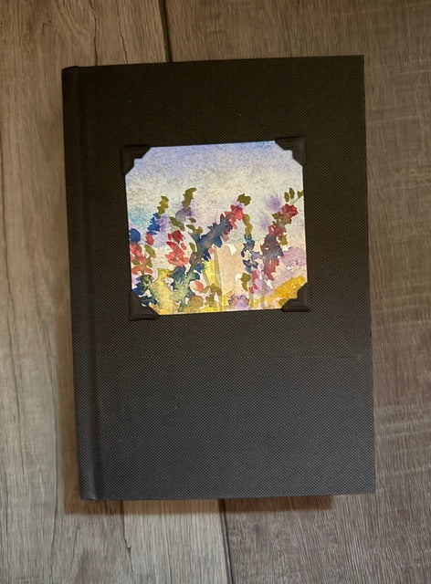 Medium Hardcover Sketchbook- Black with Hollyhock Floral Watercolor