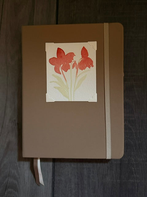 Dot Journal- Taupe with Two Red Asian Flowers Watercolor