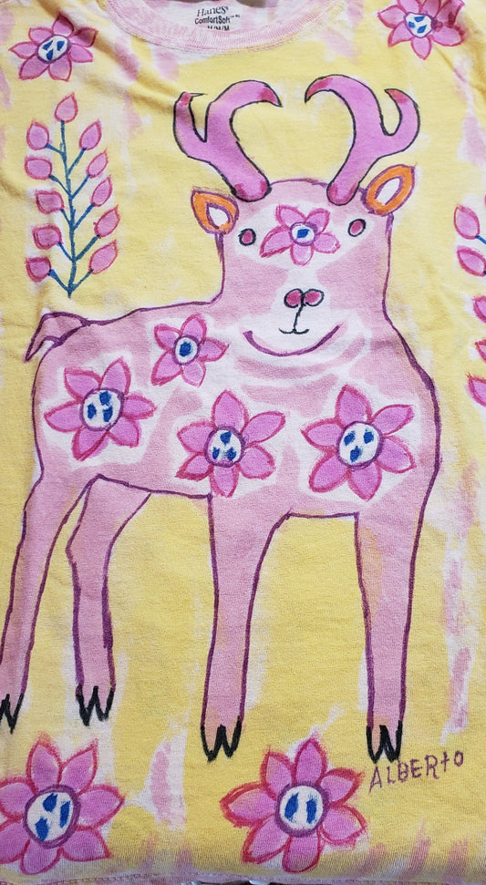 " One Pronghorn Antelope" Child Medium Short Sleeve Tee Shirt Peruvian Style Art