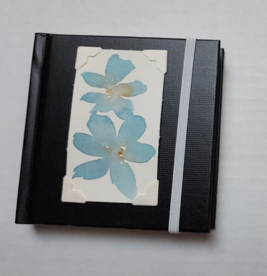 Blue Flowers Watercolor on Black Mini Sketchbook