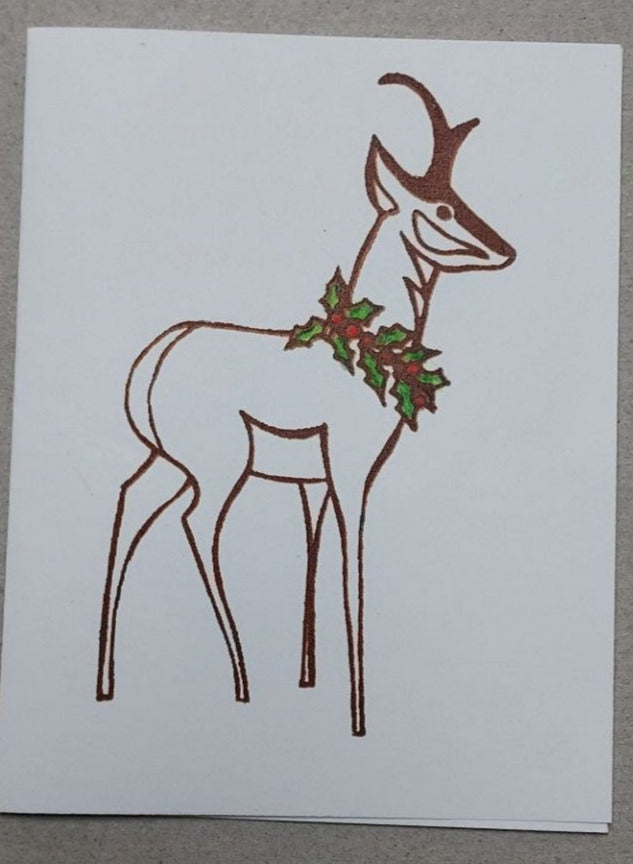 " Pronghorn with Wreath " Silk Screen Greeting Card 4 Pack