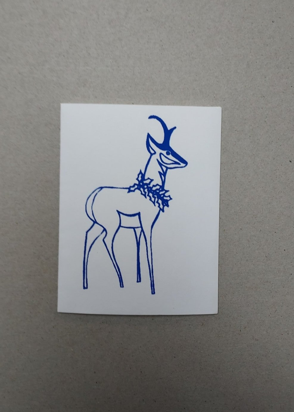 " Blue Pronghorn with Wreath " Silk Screen Greeting Card 4 Pack