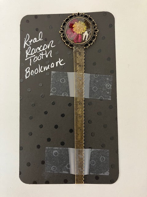 " Raccoon Tooth and Dried Flowers" Metal Bookmark