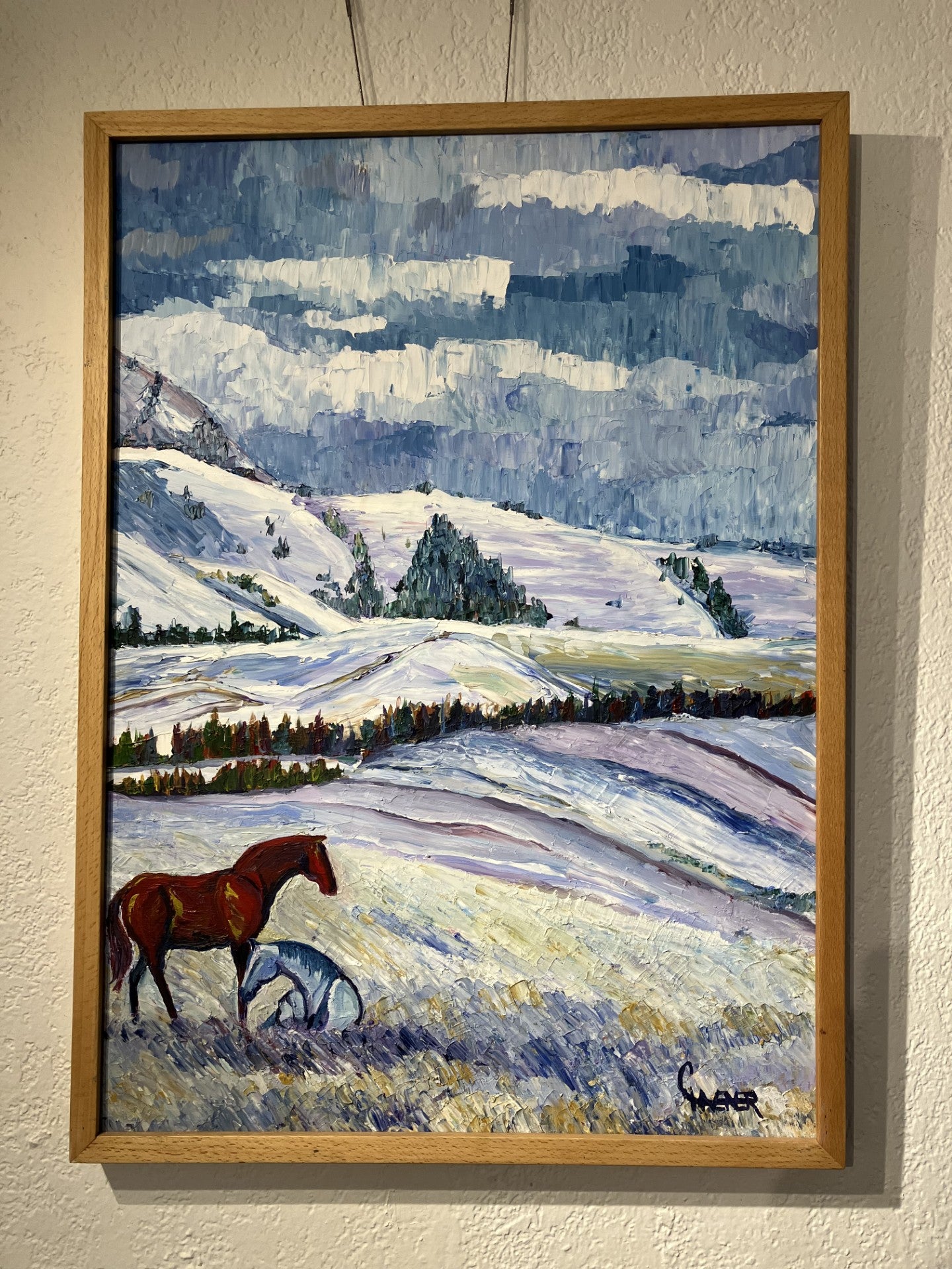" Winter Ponies " Framed Original Oil Painting