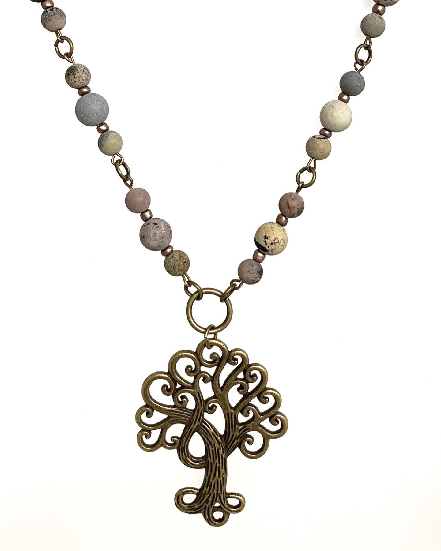 Jasper And Brass Necklace And Earring Set