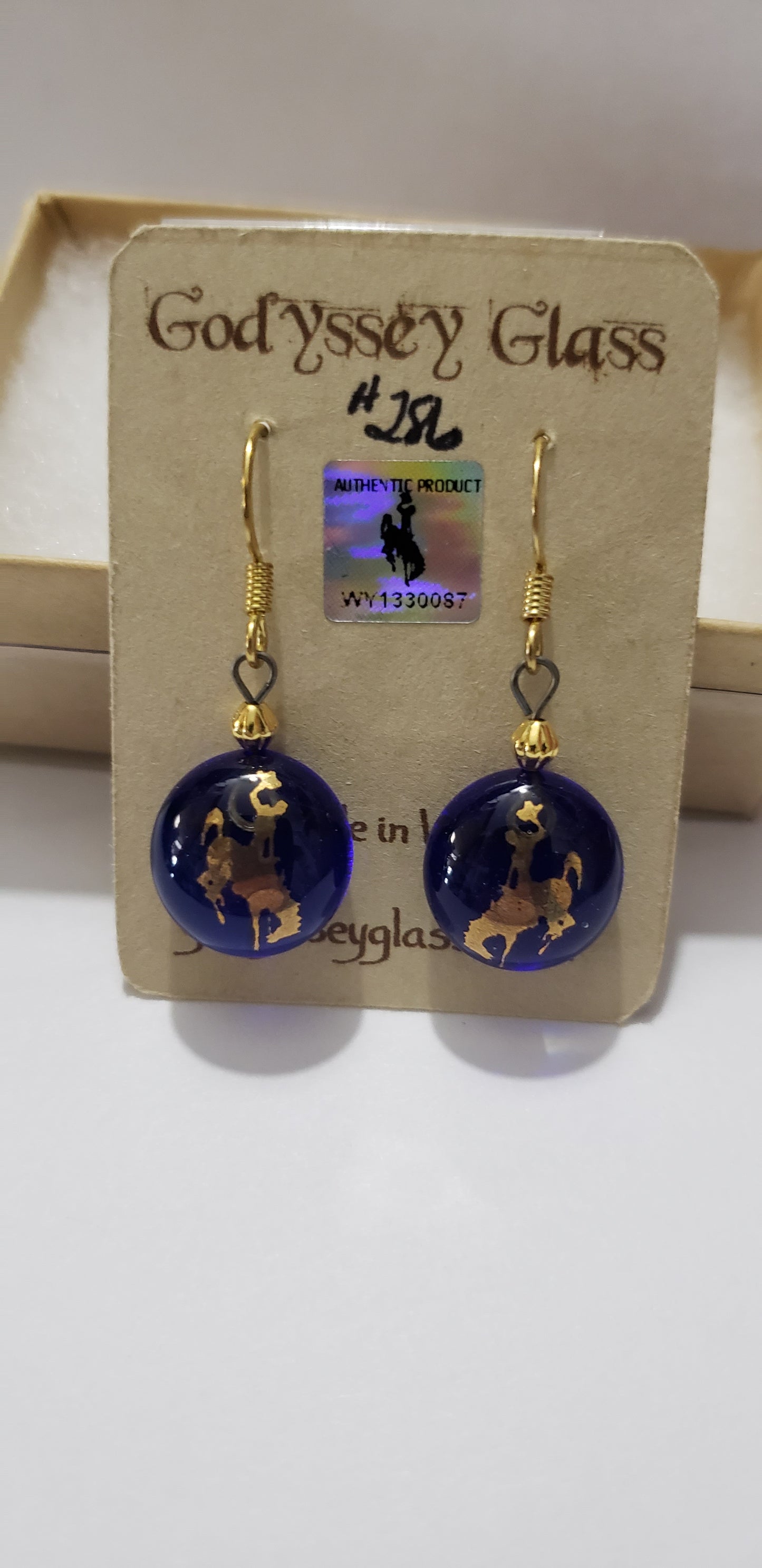 Cowboy Bucking Horse Blue Glass Earrings