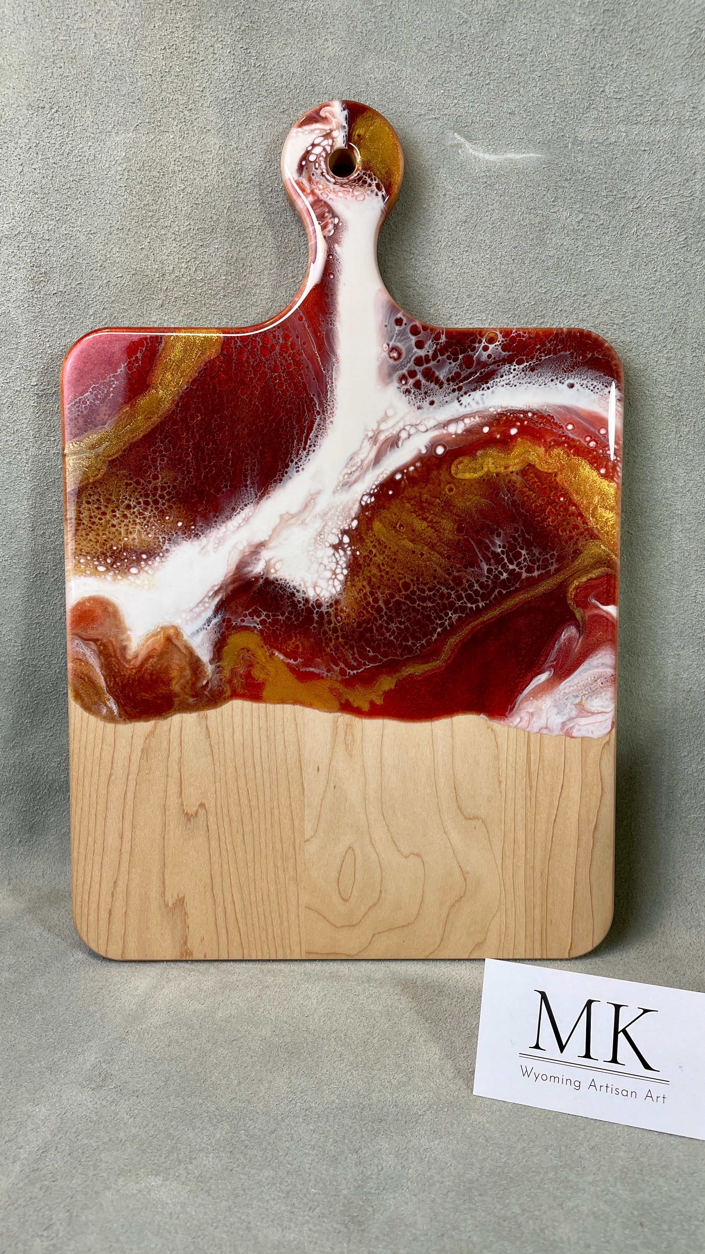 " Artisanal Charcuterie Cheese " Board in Reds and Gold Works of Wyoming Gift n Gallery