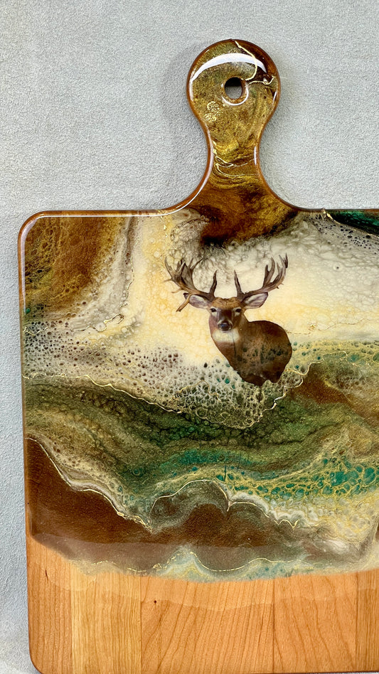 " Mule Deer Wildlife Solid Cherry Wood" Cheese Board Artist: Marcy Knotwell " What matters most at home: beautiful, functional simplicity, and originality. Our artisanal charcuterie cheese serving boards offer just that as they are absolutely original works of art and are appreciated by collectors for both their originality and use. "