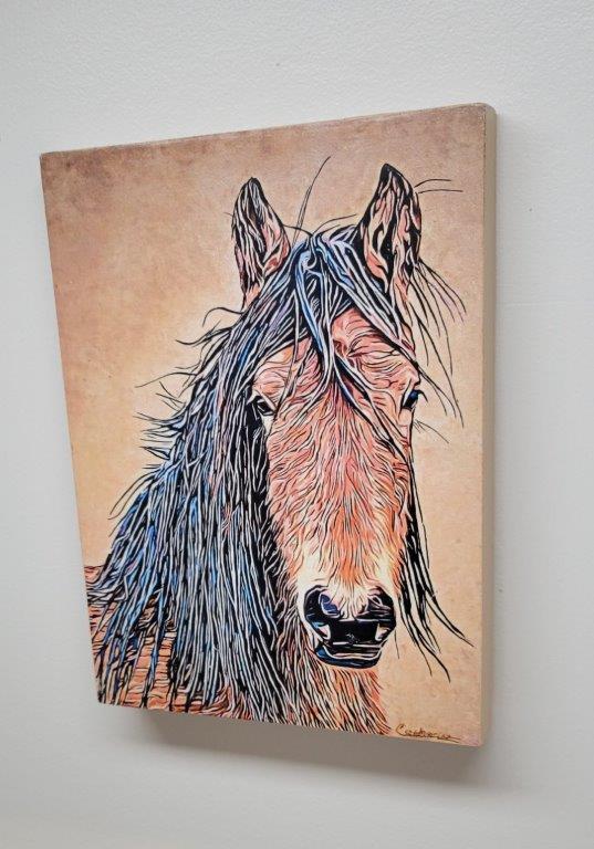 " Trinity, Wyoming Mustang " Wood Panel Painting