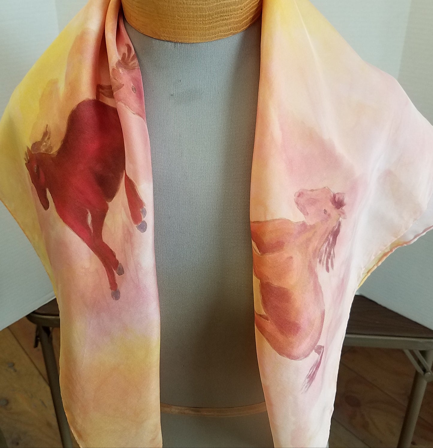 " Running Horses " Habotai Silk Shawl