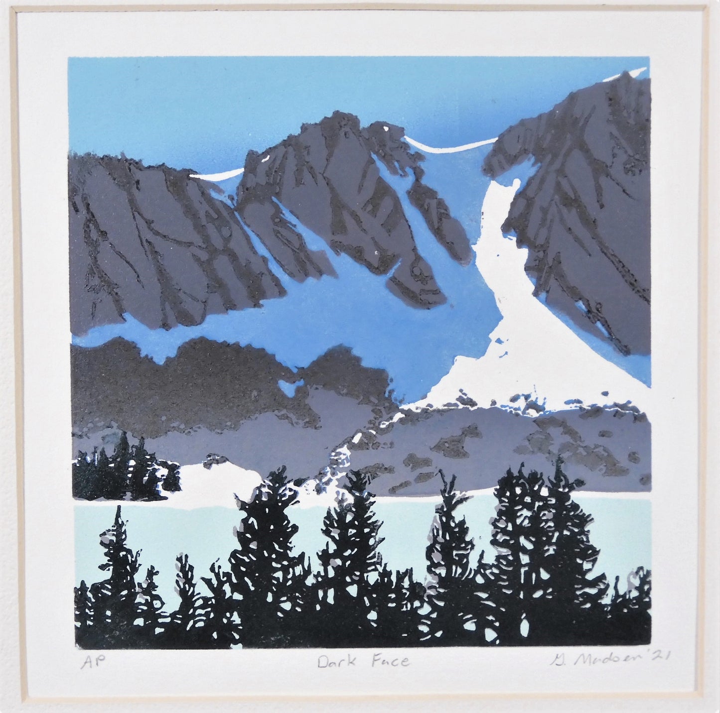 " Dark Face " Snowy Mountains Relief Print