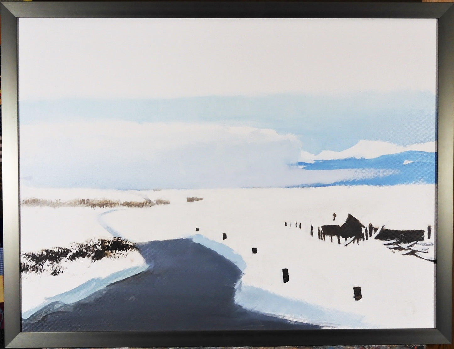 " Going By " Framed Original Oil Painting Artist: Jon Madsen Original Oil painting Winter Road House on the right side 24" long x 18" high original oil 25" long x 19" high framed Framed D-ring and wire on the back for hanging Please note item is an original from the artist From the artist: Going By – "A road passes a ruin, whose time has passed, in the distance a storm is passing by"