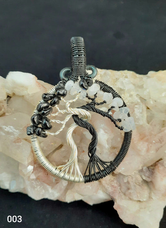 Necklace - Moonstone Onyx Tree Wire Wrapped Pendant