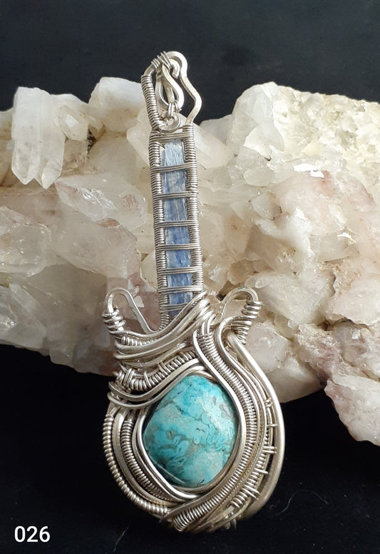 Necklace - Turquoise and Kyanite Guitar Pendant